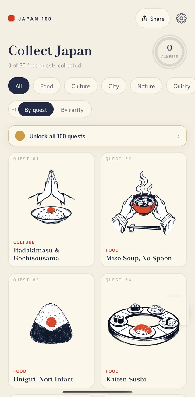 The Japan 100 quest board